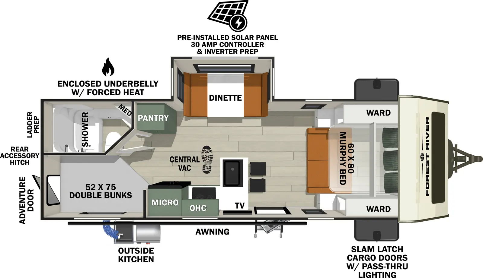 The No Boundaries NB20.3 has one entry and one slide out. Exterior features include: fiberglass exterior and 18' awning. Interiors features include: bunk beds and murphy bed.